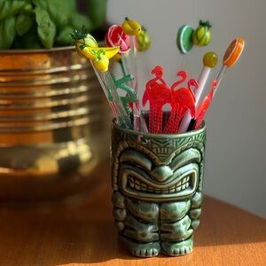 Vintage Green Tiki Mug Tiki Bar Mid Century Modern Barware Retro Hostess Gift